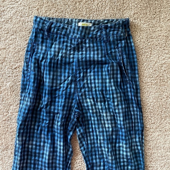 Anthropologie Maeve Avryl Bleached Slim Blue Checkered Plaid Pants - Picture 6 of 8